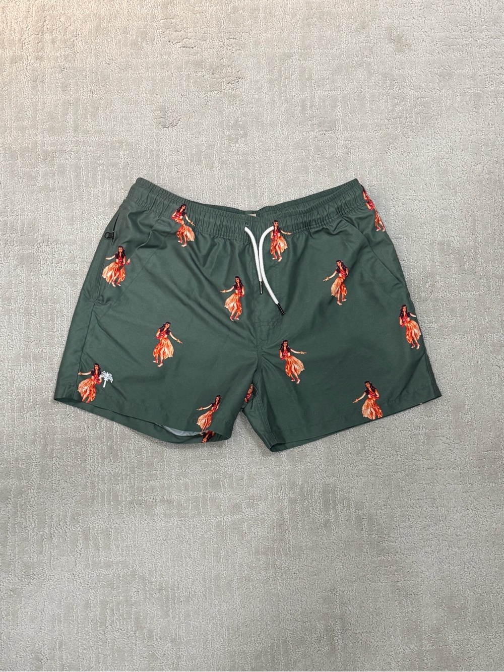 OAS Men's Green Hula Print Swim Trunks